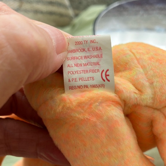 2000 Ty E Beanie baby SUNNY February 13, 2000 pale Orange/Yellow Mesh ribbon - Picture 9 of 12